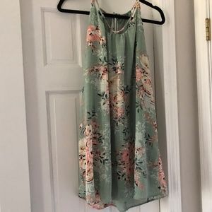 Mint Green Floral Halter Tie Shift Dress